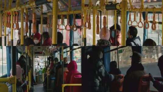 公交车行驶乘客老年人青年人高清在线视频素材下载