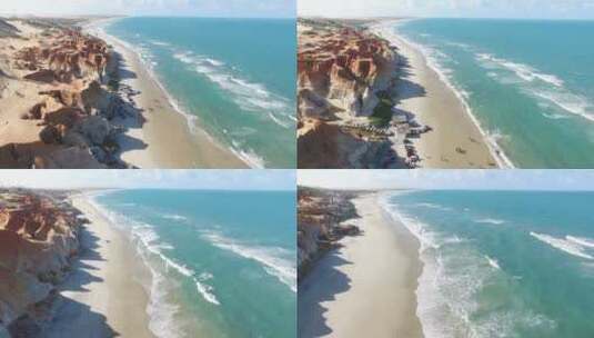 海边沙滩与蓝色海洋航拍海景高清在线视频素材下载