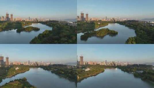 深圳南山区华侨城湿地公园航拍高清在线视频素材下载