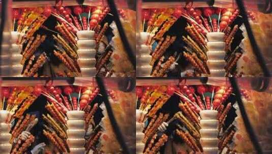 新年游客逛街买糖葫芦高清在线视频素材下载