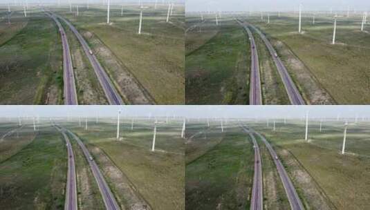 宁夏穿过风车田的高速公路高清在线视频素材下载
