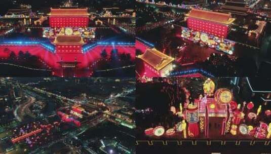 航拍西安城墙新年灯展高清在线视频素材下载