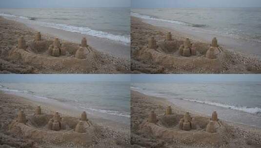 海边用沙子堆起来的城堡高清在线视频素材下载