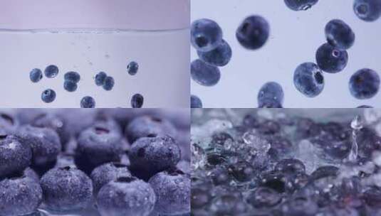 蓝莓 入水 滚动掉落 升格高速高清在线视频素材下载
