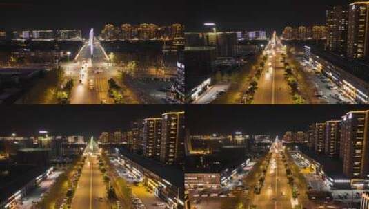 城市道路夜景航拍延时高清在线视频素材下载