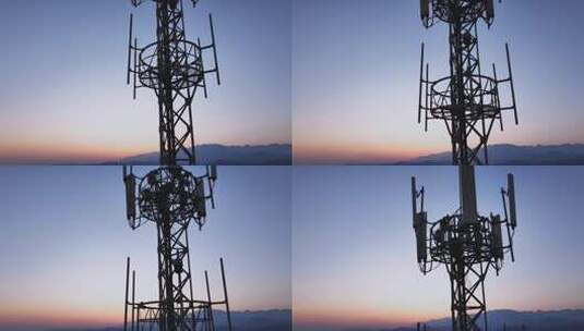 夕阳下的移动通信信号天线铁塔高清在线视频素材下载