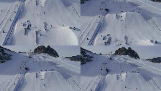 高空鸟瞰航拍滑雪场高清在线视频素材下载