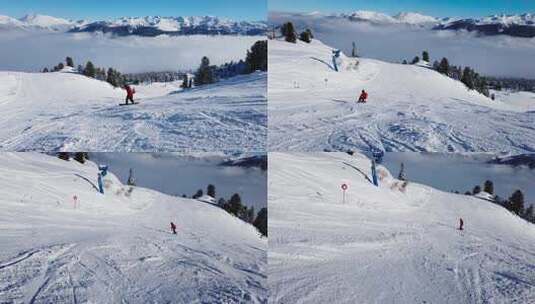 山上的滑雪者高清在线视频素材下载