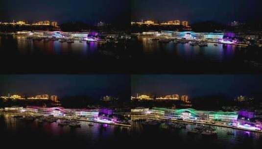 海南三亚国际游艇中心城市夜景航拍高清在线视频素材下载