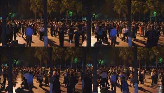 公园广场舞晚上休闲活动夜晚老年人跳舞锻炼高清在线视频素材下载