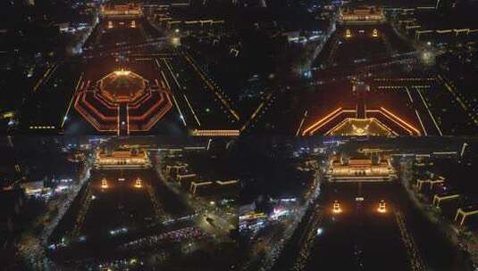 河南 洛阳 明堂天堂景区 夜景 航拍高清在线视频素材下载