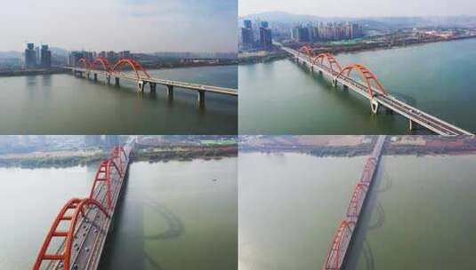 航拍长沙垮湘江福元路大桥HE高清在线视频素材下载