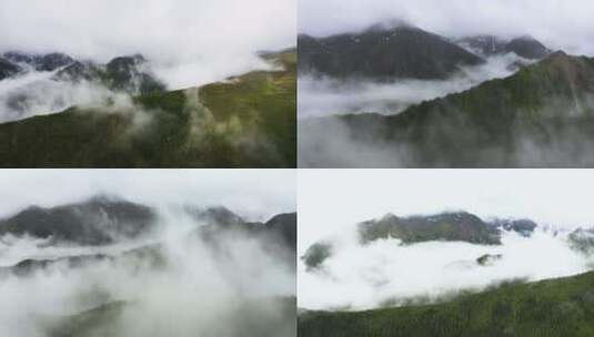 白马雪山山脉天空穿云下雨高原航拍云南森林高清在线视频素材下载