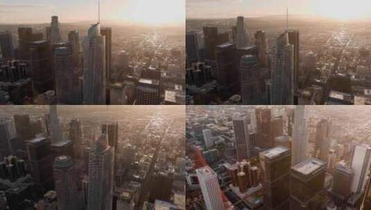 城市航拍加州洛杉矶日出摩天大楼城市天际线高清在线视频素材下载