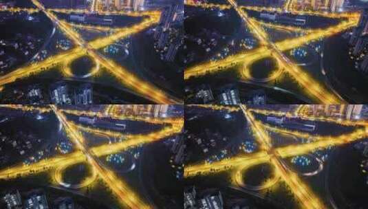 金三角互通苜蓿叶型立交夜晚交通场景高清在线视频素材下载