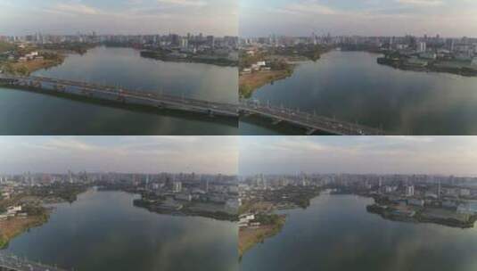 航拍武汉东湖城市远景高清在线视频素材下载