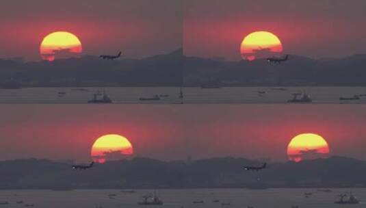 日落下的飞机高清在线视频素材下载
