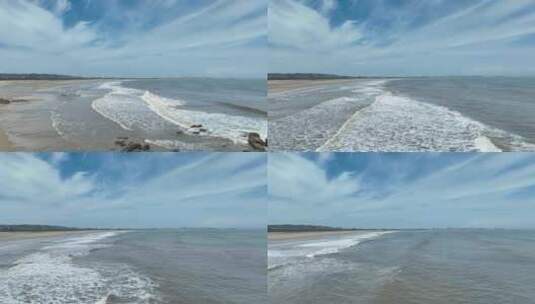 海岸线航拍大海沙滩海边风景海水浪花海浪潮高清在线视频素材下载