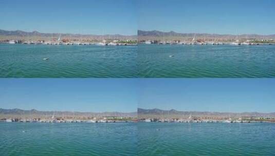 新疆赛里木湖码头游船高清在线视频素材下载