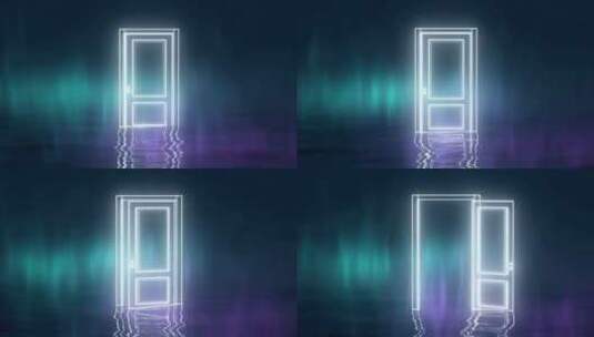 水面白色发光的门开门极光高清在线视频素材下载