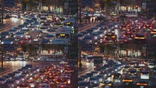 车流交通马路堵车都市城市生活夜晚夜景城市高清在线视频素材下载