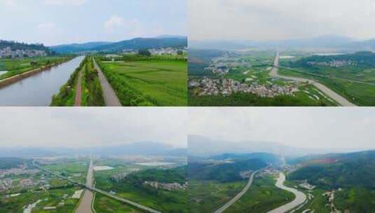 螳螂川富民农业基地江河边的农田航拍高清在线视频素材下载