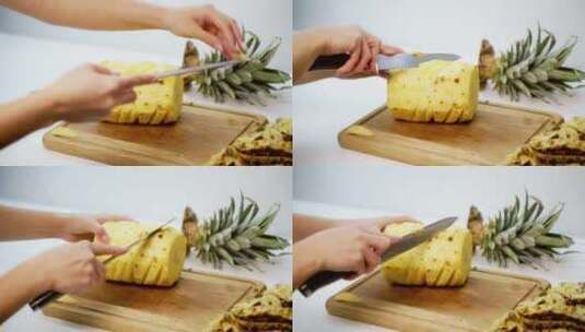 切菠萝块 切凤梨高清在线视频素材下载