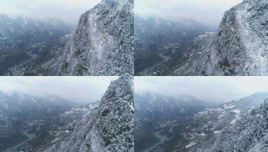 航拍都江堰虹口雪景大山高清在线视频素材下载