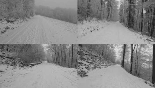 暴雪后的山林道路 自然风光高清在线视频素材下载