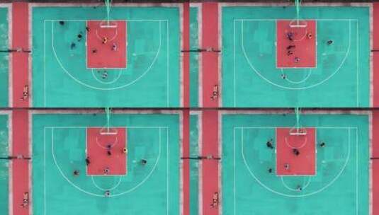 航拍城市学校篮球场上运动健身比赛的学生高清在线视频素材下载