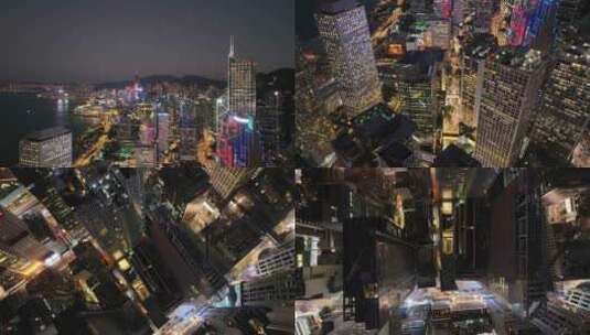 香港中环建筑夜景航拍高清在线视频素材下载