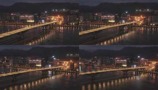 福建省福州三江口大桥闽江夜景航拍高清在线视频素材下载