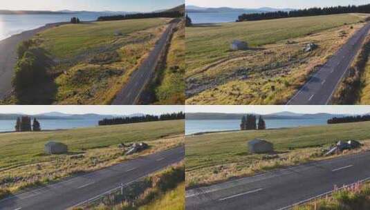 航拍新西兰库克山公路草地自然风光高清在线视频素材下载