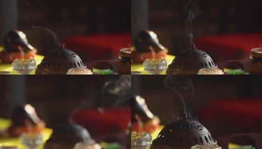 古风香炉烧香烟雾高清在线视频素材下载