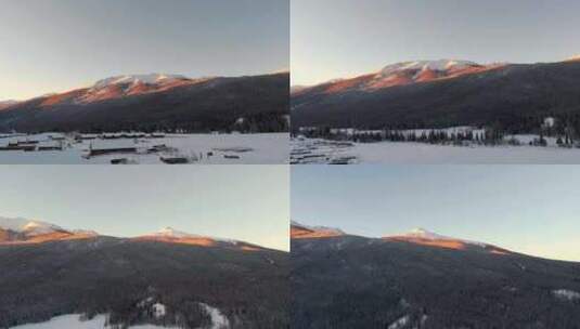 日照金山无人机航拍大气雪景村庄高清在线视频素材下载