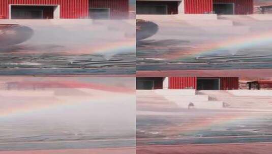 雪窦山弥勒圣坛十方如意广场喷水池彩虹高清在线视频素材下载
