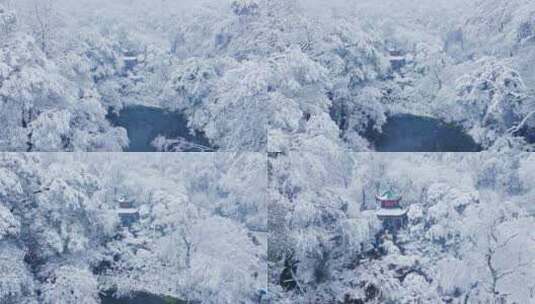 湖南长沙岳麓山爱晚亭雪景航拍高清在线视频素材下载