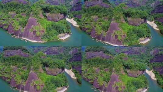 航拍武夷山天游峰九曲溪竹筏漂流及丹霞地貌高清在线视频素材下载