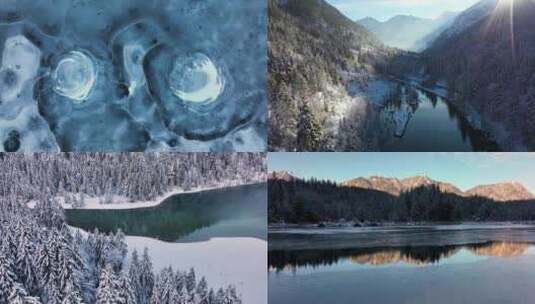航拍阿尔卑斯山国王湖雪景森林树林高山山脉高清在线视频素材下载