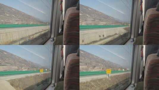 运行在黄土高原上的动车高铁内部视角高清在线视频素材下载