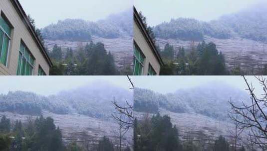 大山深处的小山村下雪的场景实拍高清在线视频素材下载