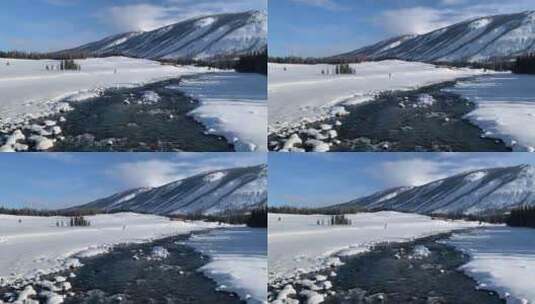 新疆喀纳斯河流  冬季雪景高清在线视频素材下载