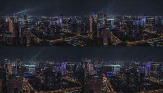 4K杭州钱江新城夜景航拍高清在线视频素材下载