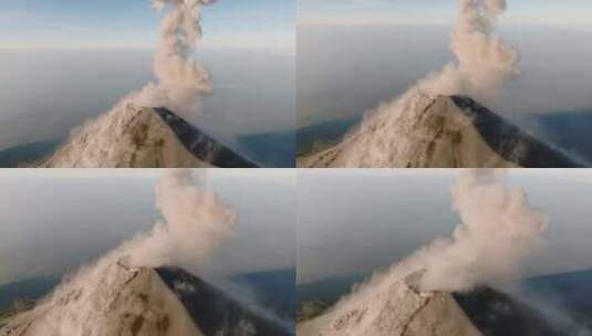 空中：日出时危地马拉富埃戈火山口冒出的烟高清在线视频素材下载