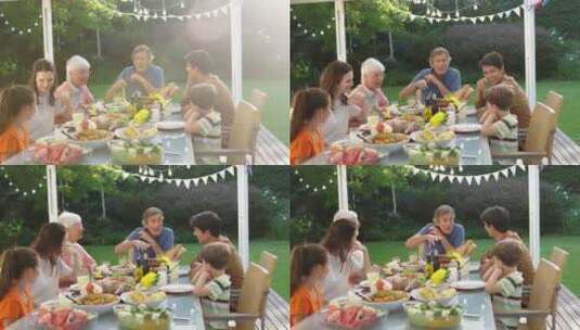 夏天一家人一起在外面吃饭高清在线视频素材下载