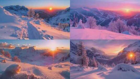 日照金山雪山雪景唯美风景风光美景ai素材高清在线视频素材下载