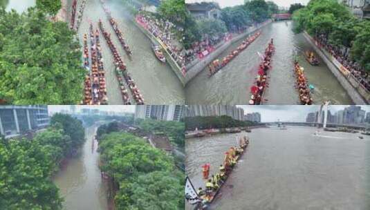 广州猎德村龙船景（招景活动）的航拍全纪录高清在线视频素材下载