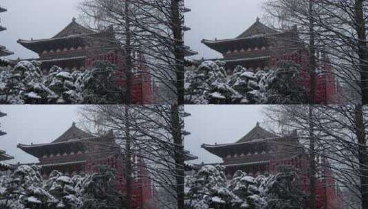 杭州径山寺中式古建筑雪景高清在线视频素材下载