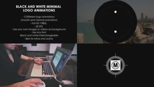 动态清新黑白标志LOGO展示AE模板高清AE视频素材下载