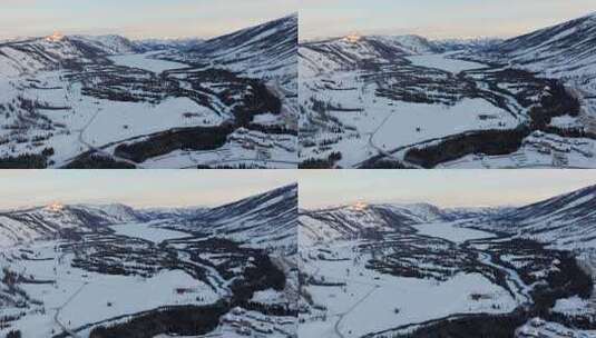 新疆阿勒泰地区喀纳斯景区雪景航拍高清在线视频素材下载